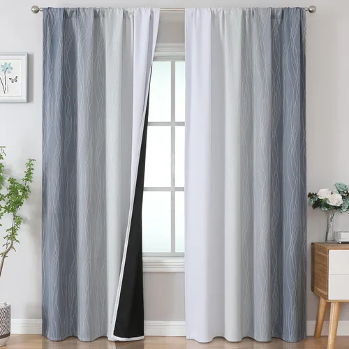 Vista 67 de Estelar Textiler Cortinas oscurecedoras beige y blanco grisáceo de 45 pulgadas de largo, cortinas graduadas con bloqueo de luz para baño, cortinas