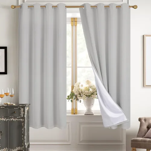 Vista 80 de Diraysid Cortinas 100% opacas de lino beige para dormitorio, con ojales, aislamiento térmico, cortinas de oscurecimiento de habitación