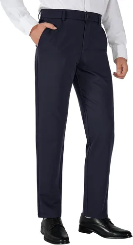 Vista 13 de Plaid&Plain Pantalones de vestir para hombre, elásticos, corte delgado, 4 direcciones de flexibilidad 7603# Negro