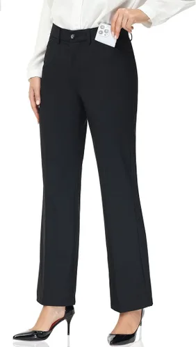 Vista 2 de Soojun Pantalones de vestir de pierna recta con cintura flexible para mujer