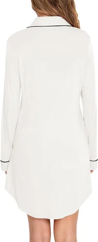Vista 68 de Samring Camisón de pijama para mujer, manga corta/larga, con botones, camisón para dormir, camisón para novio, talla XXL