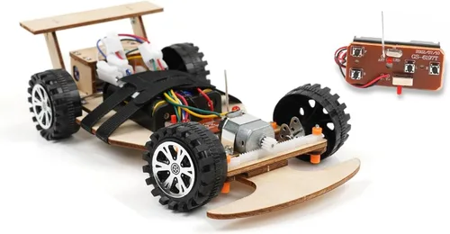Vista 9 de Kit de ciencia de madera con control remoto inalámbrico R/C de carreras F1 para construir (paquete de carreras de 2), kit de proyecto científico