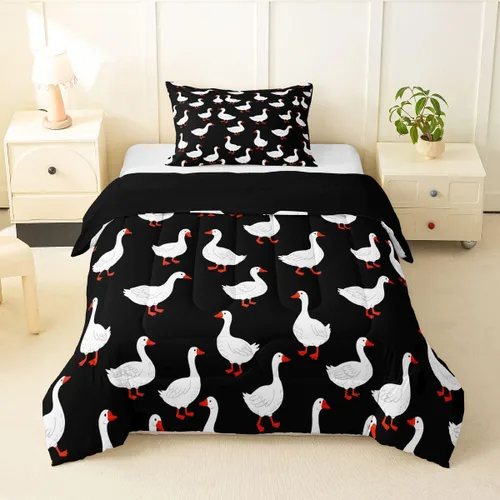 Vista 11 de Erosebridal Juego de ropa de cama a cuadros azul para niños, juego de cama individual con diseño de patos amarillos de dibujos animados, juego