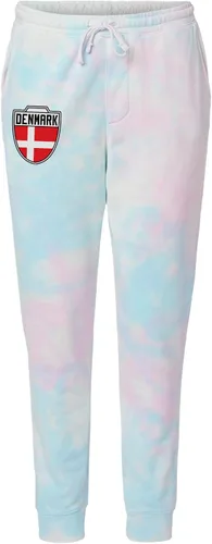 Vista 2 de Denmark Crest - Danish National Soccer Cup Unisex Drawstring Fleece Jogger Pants (X-Small, Tie Dye Cotton Candy)