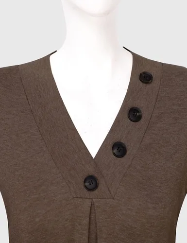 Vista 4 de Messic Blusa plisada de manga larga con cuello en V y botones para mujer