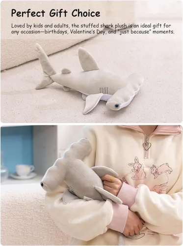 Vista 8 de Lindo juguete de peluche de tiburón martillo, adorable animal de mar de peluche de tiburón suave de 12 pulgadas para niños, esponjoso, regalo