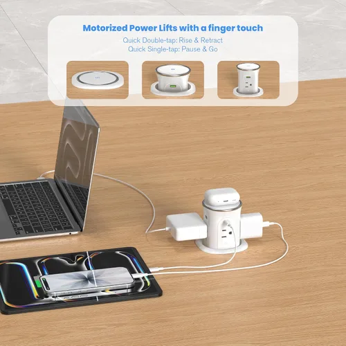 Vista 3 de ANNQUAN 3.15 "Motorizado Pop Up Outlet 65W USB 15W Cargador Inalámbrico Blanco