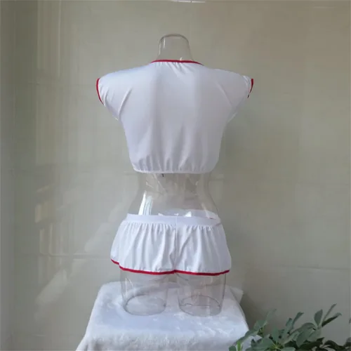 Vista 7 de SEXYTINE Disfraz de enfermera sexy ruiseñor travieso conjunto de lencería seductora para mujer con sombrero, brasier superior, vestido, tanga
