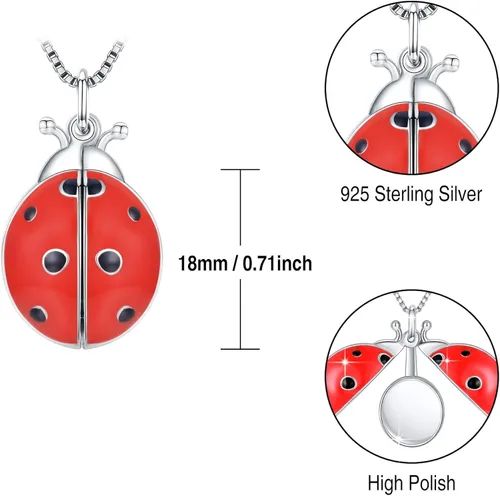 Vista 6 de Collar con medallón de mariquita que sostiene fotos de plata de ley 925 collar de mariquita regalo de joyería para mujeres y madres cumpleaños
