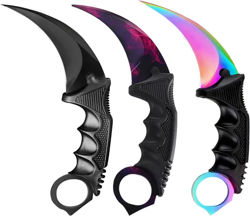 Vista 9 de Cuchillo Karambit de hoja fija de 3 piezas, herramienta de campamento, cuchillo de caza al aire libre con funda y cable, adecuado para senderismo