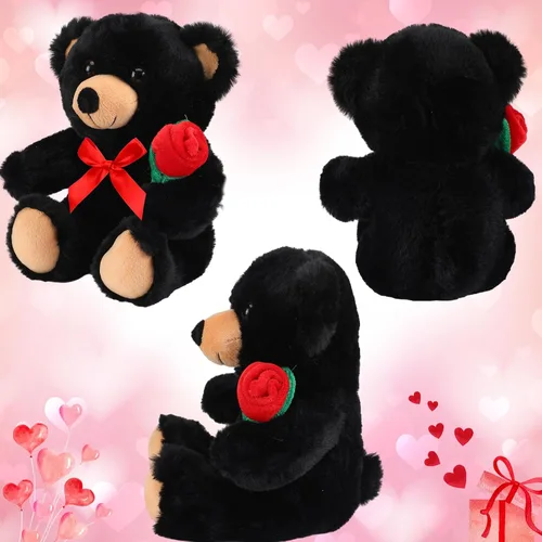 Vista 4 de Civaner Regalo de oso con rosa, divertido y lindo oso de peluche para niños pequeños, mamá, día de la madre, novia, cumpleaños, boda, 11.8 pulgadas