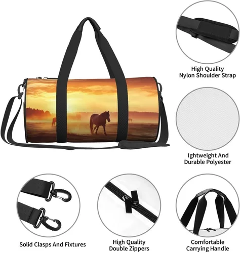 Vista 4 de Sports Gym Bag for Women Men Travel Duffel Bag Tote Horses on Pasture at Sundown Weekender Bag Canvas Carry on Overnight Bag for Travel Swimming