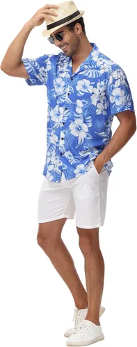 Vista 4 de MCEDAR Hawaiian Shirt for Men Regular Fit Short Sleeve Button Down Summer Beach Tropical Aloha Shirts S-3XL