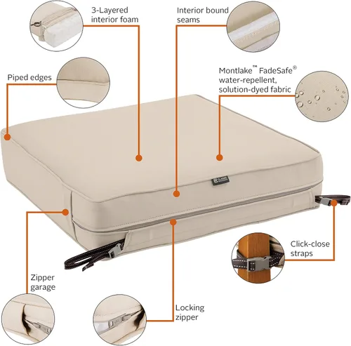 Vista 6 de Classic Accessories Montlake - Cojín rectangular resistente al agua de 21 x 19 x 5 pulgadas, para asiento de exterior, cojín para silla de muebles