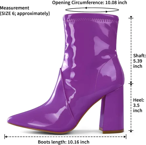 Vista 5 de mysoft Botas GoGo de tacón de bloque para mujer, botines puntiagudos, de piel de charol con cremallera lateral
