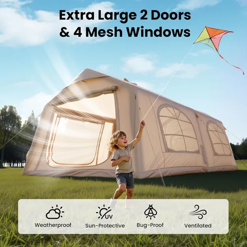 Vista 3 de Inflatable Tents for Camping, Blow Up Tent with Hand Pump, Easy Setup Inflatable Hot Tent with Stove Jack, Waterproof Oxford Air Glamping Tents for