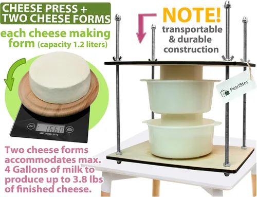 Vista 4 de PetriStor Prensa de queso de madera con molde de 2 queso, 1.3Qt