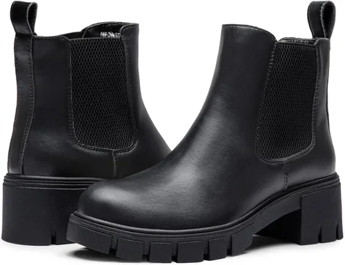 Vista 9 de Vepose Botines con suela de lengüeta 936 para mujer, plataforma Chelseatacón grueso con cordones