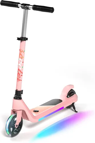 Vista 10 de LINGTENG Patinete Eléctrico para Niños de 6 a 10 Años, Patinete de Impulso con Arranque por Patada con Velocidad y Altura Ajustables, Rueda Luminosa