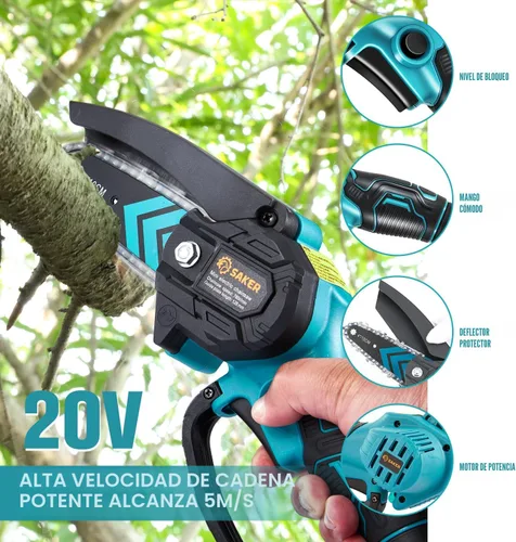 Vista 4 de Saker Mini Motosierra, Motosierras Eléctricas Portátiles Inalámbricas, Sierra de Cadena de Mano Tijeras de Podar Sierras de Cadena para Ramas