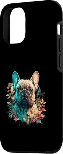 Vista 2 de iPhone 15 Bulldog francés Lindo perro hermoso flores niña Frenchie caso