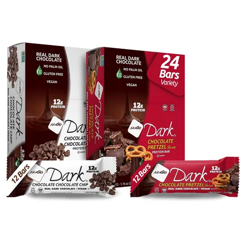 Vista 12 de NuGo Dark, caja variada de muestra, barra de proteínas veganas de 0.47-0.31 onzas, sin gluten, 12 CT