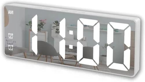Vista 14 de Reloj Despertador Digital Pequeño, Relojes Electrónicos LED de Superficie Espejada con Pantalla Grande, Brillo Ajustable y Función de Repetición