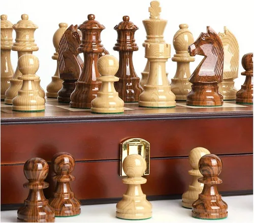 Vista 3 de Juego de ajedrez plegable extra grande de 20 pulgadas, tablero de madera de nogal y piezas de PVC pesadas, juego de torneo portátil para adultos