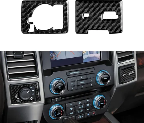 Vista 10 de 3 piezas de calcomanías de panel de CD de automóvil, marco de control de volumen del aire acondicionado, cubierta de decoración de fibra de carbono