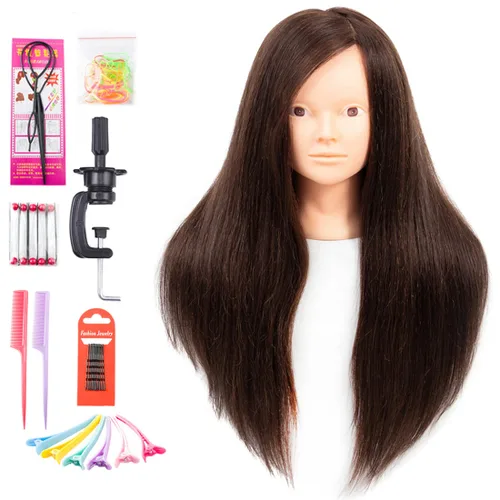 Vista 8 de NAYOO Cabeza de maniquí con cabello y soporte, maniquíes de cabello 60% real para practicar, cabezas de maniquí de cosmetología para práctica