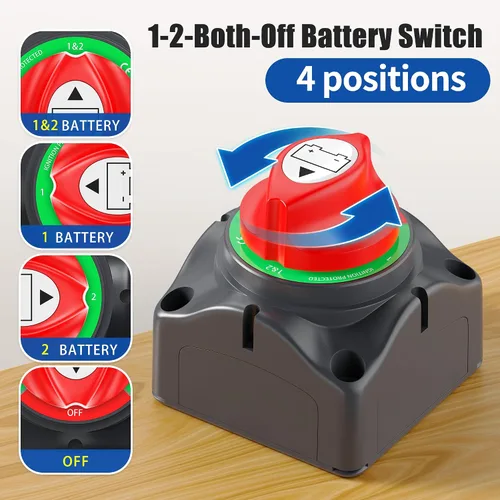 Vista 3 de Joinfworld Interruptor de desconexión de batería 1-2-Ambos-Apagado de 12V-48V, impermeable, interruptor de apagado de batería doble, interruptor
