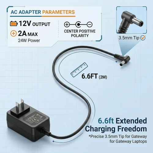 Vista 3 de VUOHOEG Cargador portátil de puerta de enlace de 12V 2A para GWTN156-11 GWTN141-5 GWTC116-2 GWNC21524, adaptador de CA de repuesto de 24 W con cable