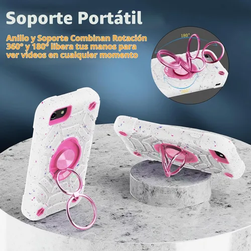 Vista 6 de KCJ Funda para iPhone SE 2022/2020, iPhone 8/7/6/6S, con [2×Protectores de Pantalla][Soporte de Anillo] Silicona Suave+PC Duro Protección Completa