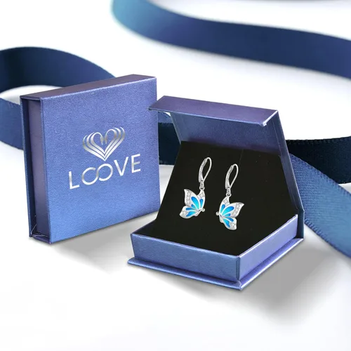 Vista 203 de Aretes colgantes de plata de ley con diseño de árbol de la vida, flor, abeja, animales, gato, colibrí, piedra lunar, turquesa, aretes con cierre