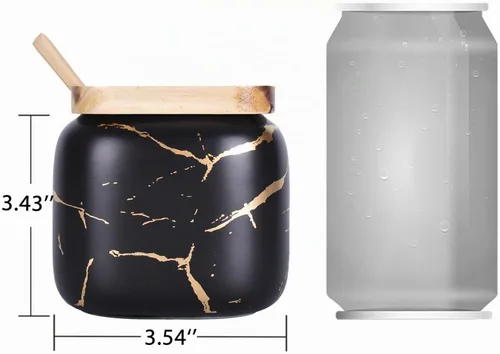Vista 2 de VanEnjoy Tarro de porcelana decorativo de mármol con tapa de bambú y cuchara para condimentos para el hogar
