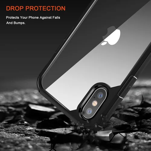 Vista 3 de TENDLIN Compatible con iPhone Xs Case/iPhone X Case Crystal Clear Hard Back Soft Bumper Funda protectora (negro)