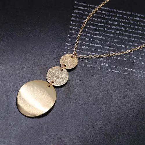 Vista 6 de PERNNLA PEARL Collar con colgante de disco largo para mujer, chapado en oro de 18 quilates, joyería de moda, Chapado en oro
