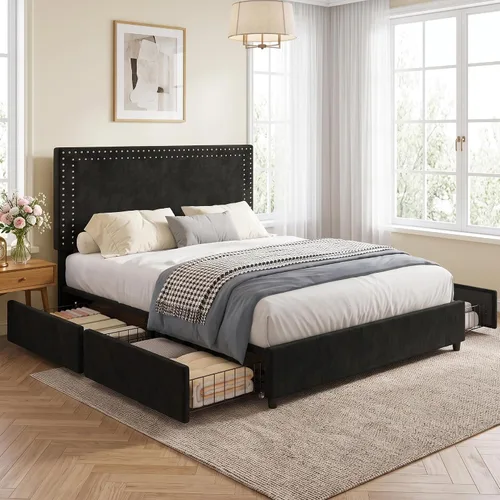 Vista 43 de VECELO Base de cama de plataforma de tamaño individual con cabecera tapizada de altura ajustable, base de colchón moderna, soporte de listones
