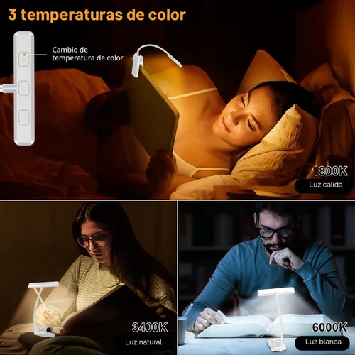 Vista 3 de Gritin Luz de libro recargable de 19 LED para leer en la cama Blanco