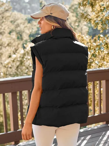 Vista 4 de AUTOMET Chalecos acolchados para mujer, chaquetas de moda de otoño, trajes hinchados, abrigos de moda sin mangas, ropa de invierno