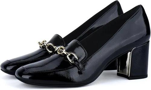 Vista 6 de JENN ARDOR Mocasines de tacón para mujer con punta cuadrada y tacón grueso, mocasines con cadena