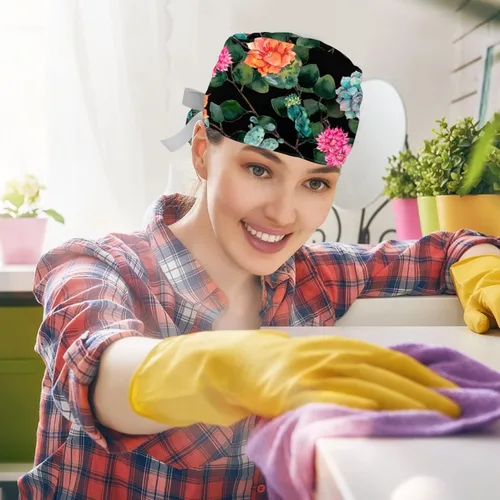 Vista 5 de 2 gorras de trabajo con botón de girasoles florecientes, vintage, ajustable, para cola de caballo, sombreros para mujer