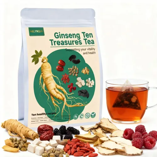 Vista 7 de Té de Ginseng Ten Treasures, mezcla avanzada de té de hierbas chinas con ginseng, goji, dátiles rojos y 7 hierbas más, fórmula más completa que