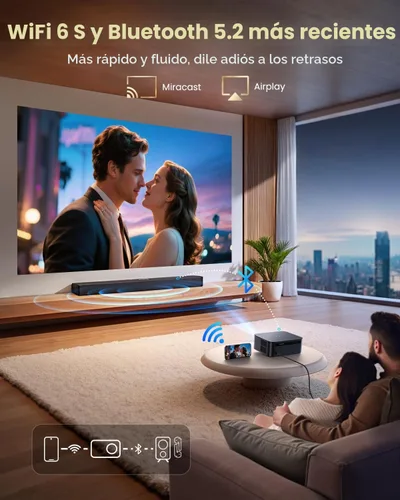 Vista 6 de 【1200 ANSI/Google TV/Compatible con 4K】Proyector inteligente con WiFi y Bluetooth, proyectores de películas para exteriores y hogar con control