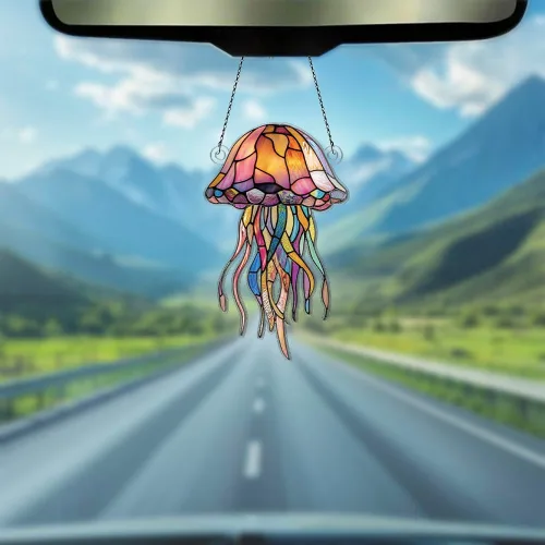 Vista 3 de Adornos de medusas para colgar en la ventana, regalos para amantes de las medusas para mujeres y hombres, animales marinos, decoración de pared