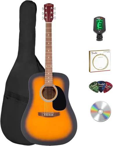 Vista 7 de Fender Guitarra acústica FA-125 Dreadnought - Paquete negro con estuche, afinador, correa, cuerdas, púas y DVD instructivo de Austin Bazaar