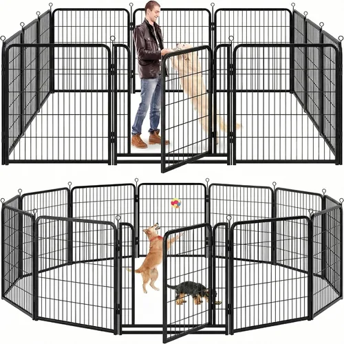 Vista 20 de Kfvigoho Corralito para perros para exteriores, extra ancho, 12 paneles de valla resistente para perros, 32 pulgadas de altura, antioxidante