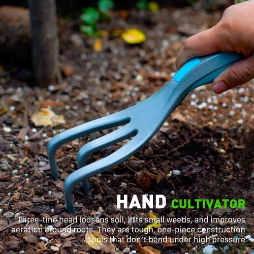 Vista 5 de GOODSMANN Juego de herramientas de jardín, 3 piezas de aluminio fundido a presión, paleta de mano, medidas de marcador, trasplantador y cultivador