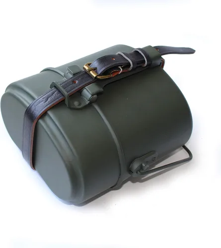 Vista 3 de ANQIAO Green Collectibles WWII WW2 German M31 Mess Kit de lata con correa de cuero 3 piezas en 1