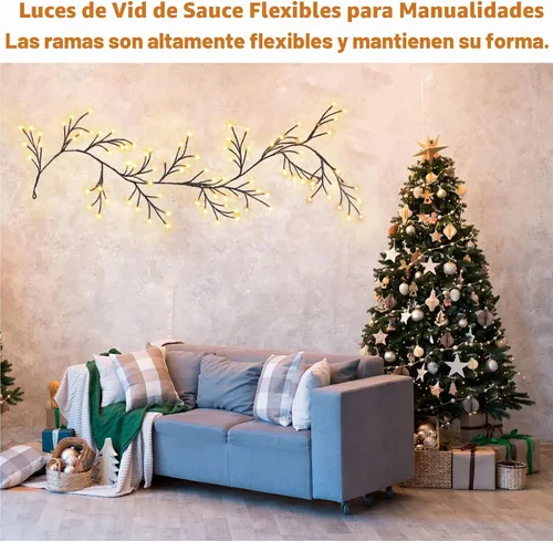 Vista 3 de 96 luces LED de vid de sauce de 6 pies, decoración de pared encantada, luces de vid para decoración de pared interior del hogar, 8 modos